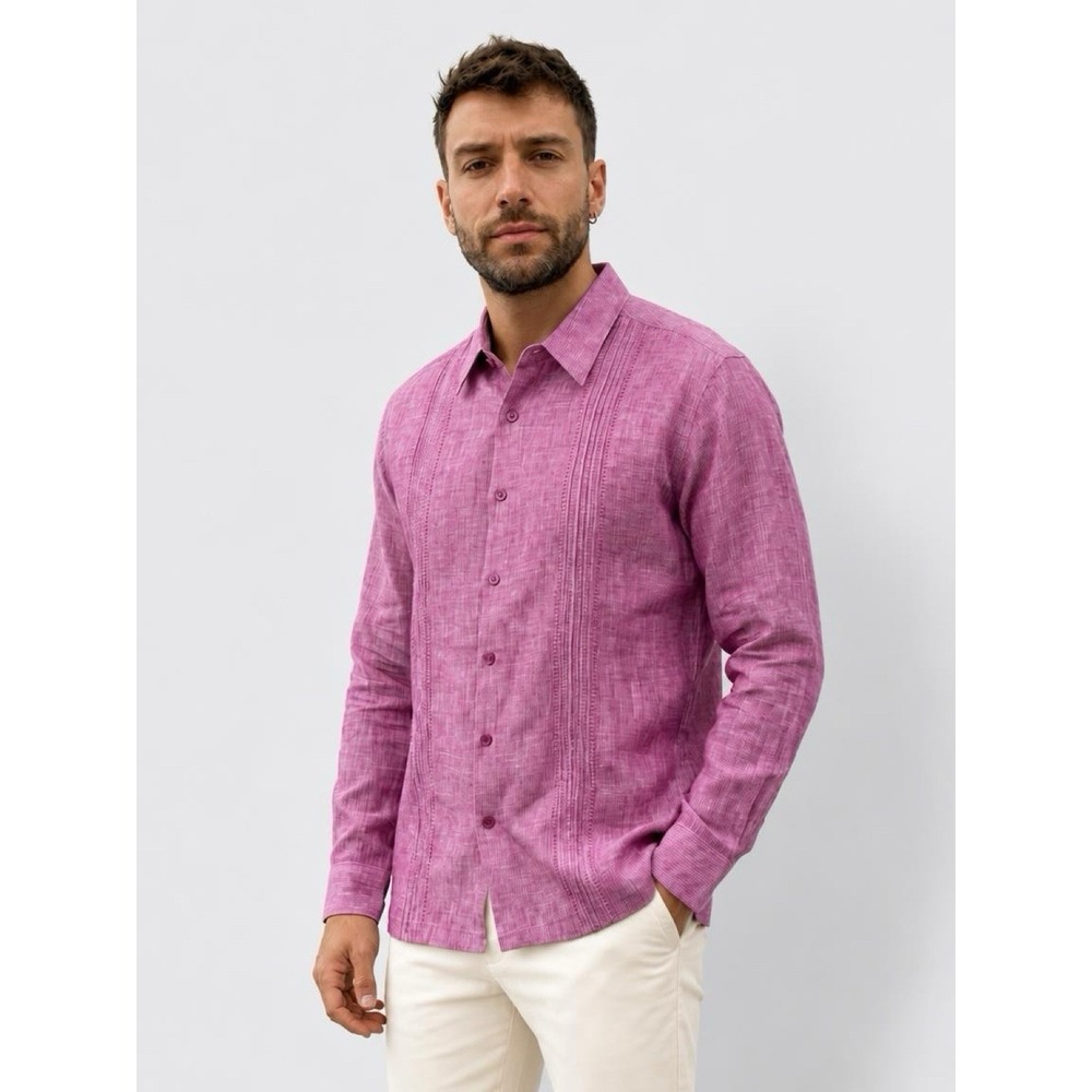 (8/b49)CUBAVERA Pink 100% LINEN SHIRT SZ: XL